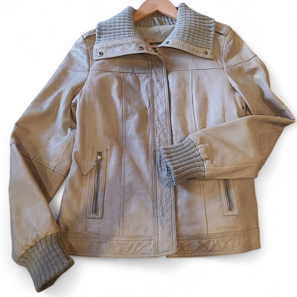 Women's Eddie Bauer Lamb Leather Jacket Medium Light Grey - Picture 13 of 15